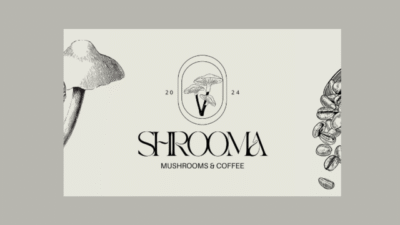 illustrations of Mushrooms and cafe Logo
